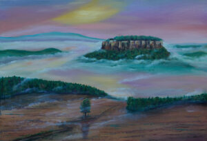 Ölbild Festung im Nebelmeer Yvonne Brueckner