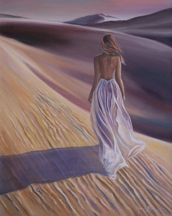 Ölgemälde einer Frau in der Wüste – moderne Malerei von Künstlerin aus der Sächsischen Schweiz