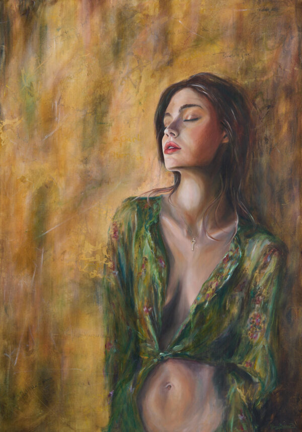 Porträt mit geschlossenen Augen – Ölmalerei von Künstlerin aus der Sächsischen Schweiz