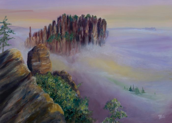 Ölbild „Schrammsteine im Morgennebel“ Yvonne Brückner Ölbild "Schrammsteine im Morgennebel" Yvonne Brückner